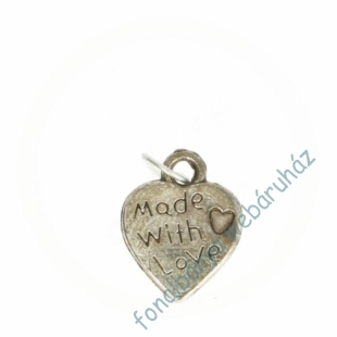  Fém szív alakú biléta "made-with love" felirattal 10 mm - fém  # KK-97559